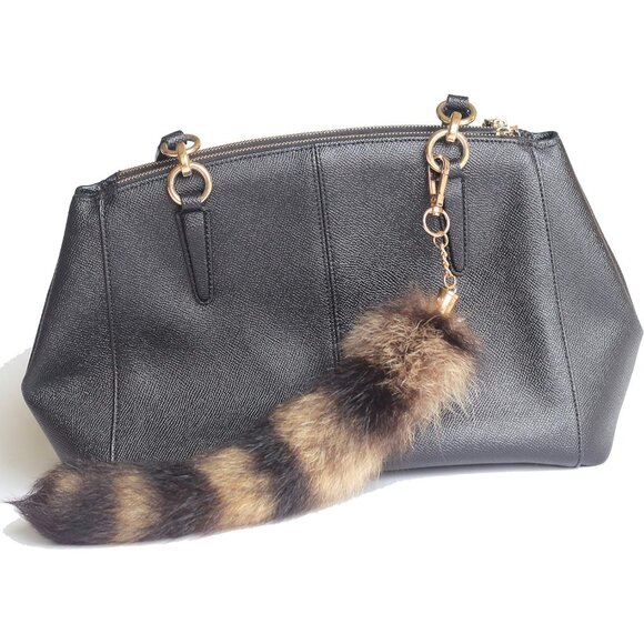 ⚡America Raccoon Tail Fur Skin Cosplay Handbag Accessories Key Chain Ring Hook - Picture 2 of 2